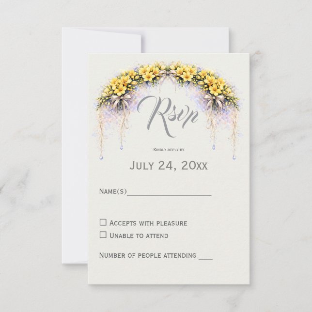 Tarjeta De Confirmación De Asistencia Canary Yellow Romantic Freesia  Floral Wedding (Anverso)