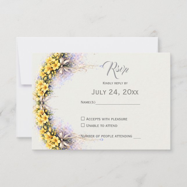 Tarjeta De Confirmación De Asistencia Canary Yellow Romantic Freesia  Floral Wedding (Anverso)