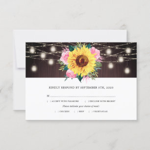 Tarjeta De Confirmación De Asistencia Cañón floral rosa girasol Iluminación Boda de made