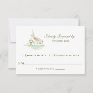 Tarjeta De Confirmación De Asistencia Capilla de Boda Elegante Acuarela