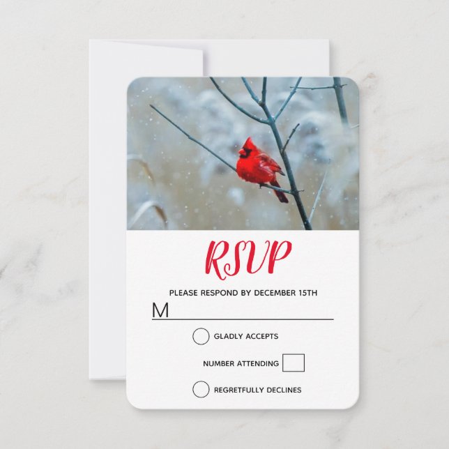 Tarjeta De Confirmación De Asistencia Cardenal rojo en Navidades de fotografía de natura (Anverso)