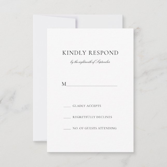 Tarjeta De Confirmación De Asistencia Caroline Simple Black Calligraphy Classic Boda (Anverso)