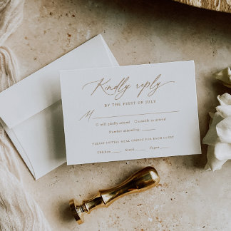 Tarjeta De Confirmación De Asistencia Carta de Boda de caligrafía de oro moderna con tar