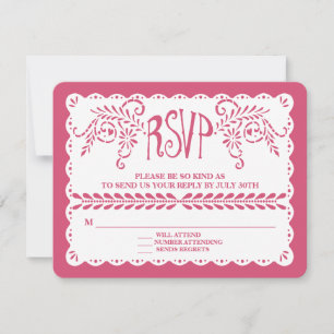 Tarjeta De Confirmación De Asistencia Cartel del Boda de la Fiesta Azul Rosa Papel Picad