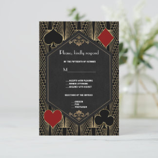 Tarjeta De Confirmación De Asistencia Casino Rugiendo 20s Vegas Gatsby Art Deco Boda