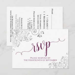Tarjeta De Confirmación De Asistencia Cassis Magenta y Boda de caligrafía blanca elegant