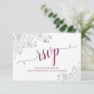 Tarjeta De Confirmación De Asistencia Cassis Magenta y Boda de caligrafía blanca elegant