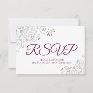 Tarjeta De Confirmación De Asistencia Cassis morado sobre Boda de encaje plateado elegan