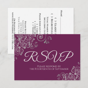Tarjeta De Confirmación De Asistencia Cassis Purple Magenta Elegante Boda de encaje plat