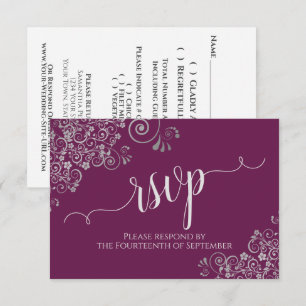 Tarjeta De Confirmación De Asistencia Cassis Púrpura Caligrafía Elegante Encaje Boda