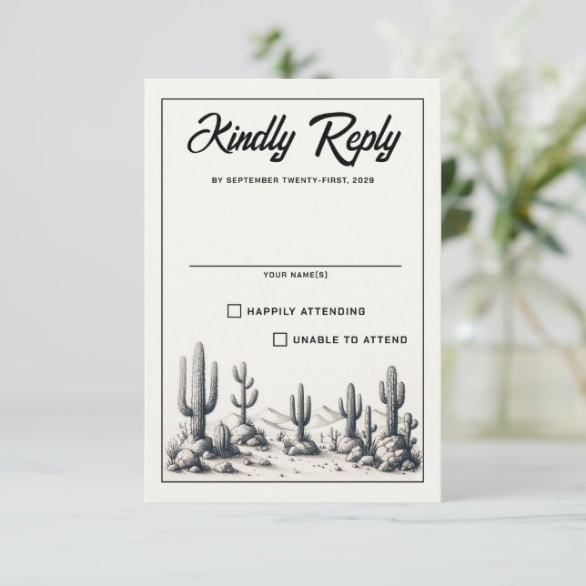 Tarjeta De Confirmación De Asistencia Casual Cactus Boda (Anverso de pie)