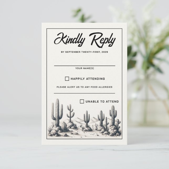 Tarjeta De Confirmación De Asistencia Casual Cactus Boda (Anverso de pie)
