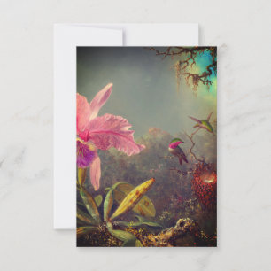 Tarjeta De Confirmación De Asistencia Cattleya Orchid y tres Hummingbirds Heade