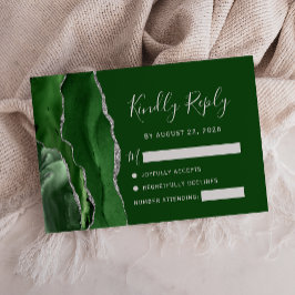 Tarjeta De Confirmación De Asistencia Caza de Ágata Verde Plata Boda