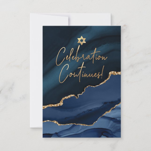 Tarjeta De Confirmación De Asistencia ¡✡ Celebración de Mitzvah! Azul agate acuarela (Anverso)