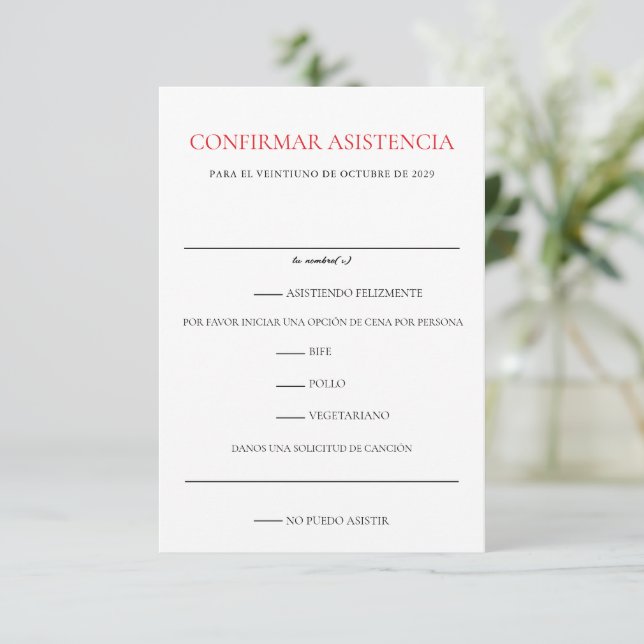 Tarjeta De Confirmación De Asistencia Celebración del Boda mexicano (Anverso de pie)
