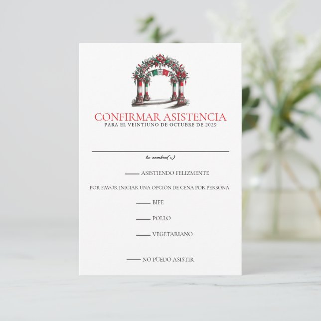 Tarjeta De Confirmación De Asistencia Celebración del Boda mexicano (Anverso de pie)