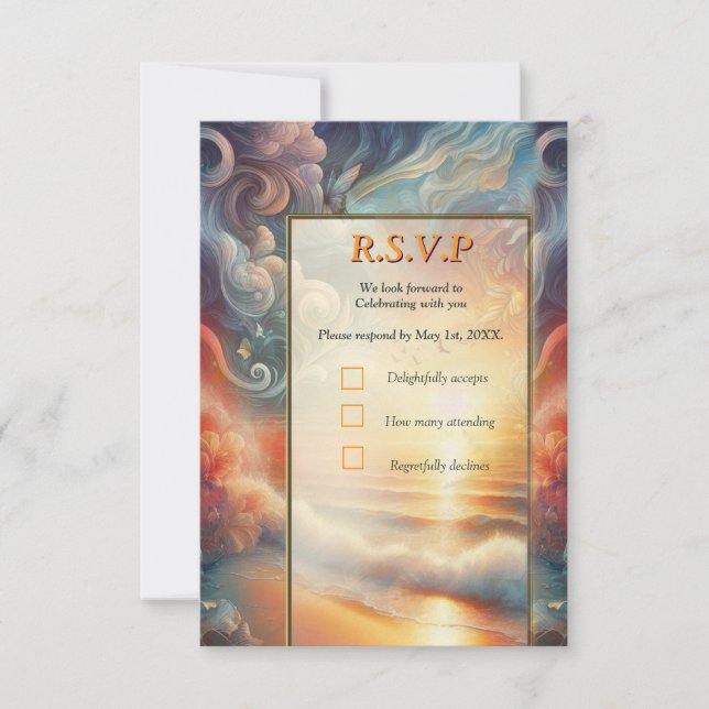 Tarjeta De Confirmación De Asistencia Celebraciones de Bodas costeros en la playa (Anverso)