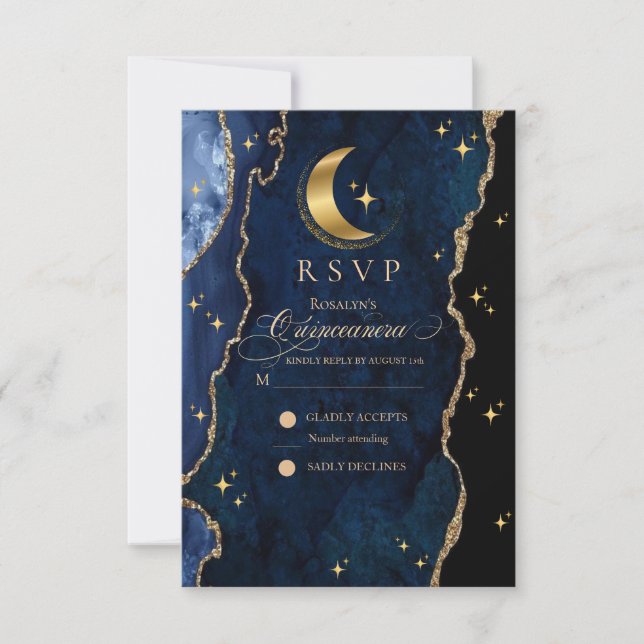 Tarjeta De Confirmación De Asistencia Celestial Quinceanera Stars and Moon Response Card (Anverso)