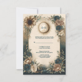 Tarjeta De Confirmación De Asistencia Celestial Sun Moon Boho Floral Rustic Wedding