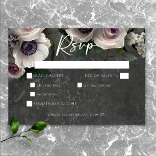 Tarjeta De Confirmación De Asistencia Cena de Boda Moderna Floral Elegante Gris Carbón