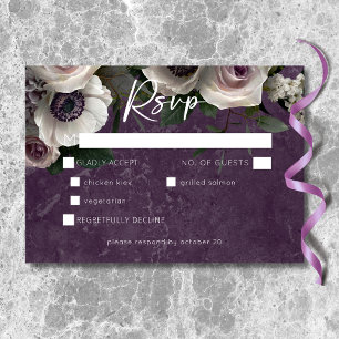 Tarjeta De Confirmación De Asistencia Cena de Boda Moderna Floral Elegante Morado Ciruel