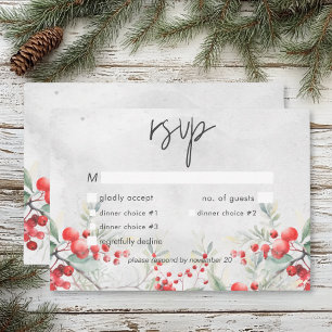 Tarjeta De Confirmación De Asistencia Cena de invierno rústica Holly y Boda Pine