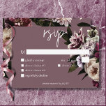 Tarjeta De Confirmación De Asistencia Cena floral moderna de Borgoña y Crema Peonies<br><div class="desc">Haz una declaración con nuestra impresionante tarjeta de respuesta boda con opciones de cena con toronjas blancas hiperrealistas, lirios, hortensias y una hermosa variedad de flores malvas, blancas y moradas, enclavadas elegantemente en medio de un follaje verde profundo. Con un fondo de malva polvorienta, nuestro diseño marca el tono perfecto...</div>