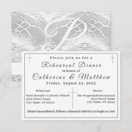 Tarjeta De Confirmación De Asistencia Cena monogramada de prueba satinada blanca