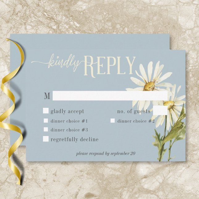 Tarjeta De Confirmación De Asistencia Cena Rustic Blue & White Daisies (Rustic Blue & White Daisies Dinner RSVP Card)
