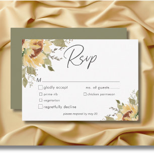 Tarjeta De Confirmación De Asistencia Cena suave rustica grande Boho Sunflowers Boda