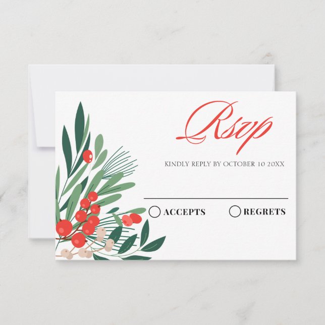 Tarjeta De Confirmación De Asistencia Cerezo rojo floral (Anverso)