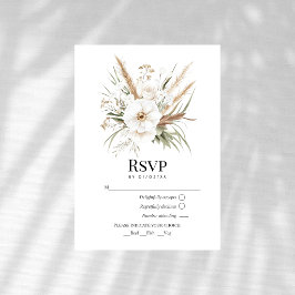 Tarjeta De Confirmación De Asistencia Césped de las Pampas Rústico Floral Blanco Boda Bo