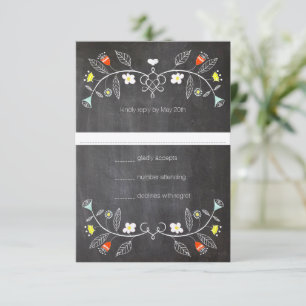 Tarjeta De Confirmación De Asistencia Chalkboard Mint Naranja Floral Garland Boda