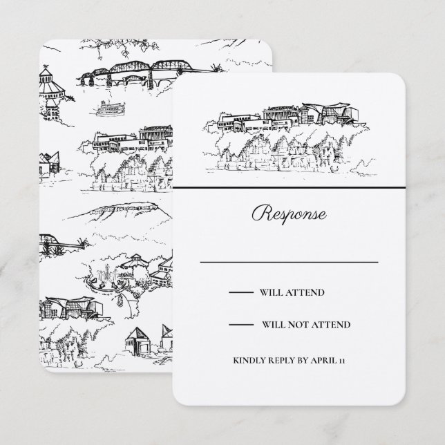 Tarjeta De Confirmación De Asistencia Chattanooga Toile Black and White Vertical (Anverso / Reverso)