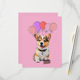 Tarjeta De Confirmación De Asistencia Cheerful Playful Fun Pink Corgi Birthday Thank You