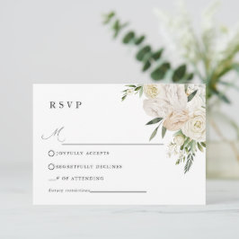 Tarjeta De Confirmación De Asistencia CHELSEA Watercolor White Blooms Wedding 