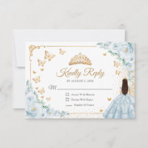 Chic Baby Blue Rosas Doradas Quinceanera Responder