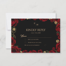 Tarjeta De Confirmación De Asistencia Chic Burgundy Roses Boho Wedding