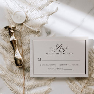 Tarjeta De Confirmación De Asistencia Chic Marfil y Borde Marrón Boda Neutral de Lujo