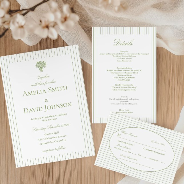 Tarjeta De Confirmación De Asistencia Chic Minimalist Stripe Green Wedding  (Subido por el creador)
