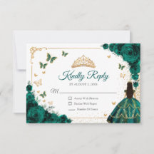 Chic Rosas Verdes Esmeralda Doradas Quinceañera Ré