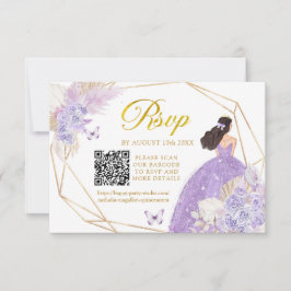 Tarjeta De Confirmación De Asistencia Chica de mariposa púrpura Boho Quinceañera QR