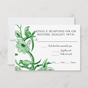 Tarjeta De Confirmación De Asistencia Chinoiserie Azul Floral Asiático Acuarela