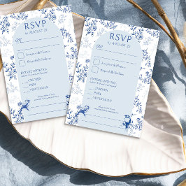 Tarjeta De Confirmación De Asistencia Chinoiserie Blue Floral Boda Arch Entree y