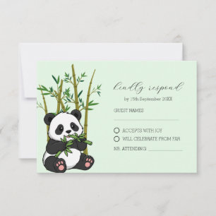 Tarjeta De Confirmación De Asistencia Chorro de Panda de Bambú Menta Baby Shower