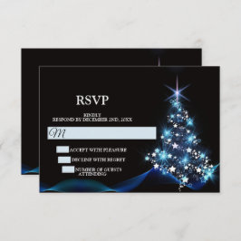Tarjeta De Confirmación De Asistencia Christmas Party Blue Shiny Tree Black Elegant