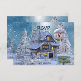Tarjeta De Confirmación De Asistencia Christmas Party Winter White Snowman Blue Rustic