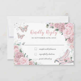 Tarjeta De Confirmación De Asistencia Cinderella Princesa Rosa Claro Floral Quinceañera