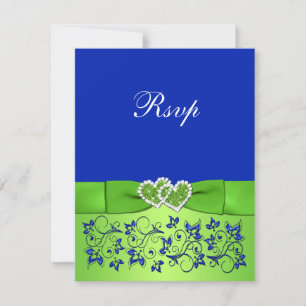 Tarjeta De Confirmación De Asistencia CINTA IMPRESA Corazones Florales Verde Azul Tarjet